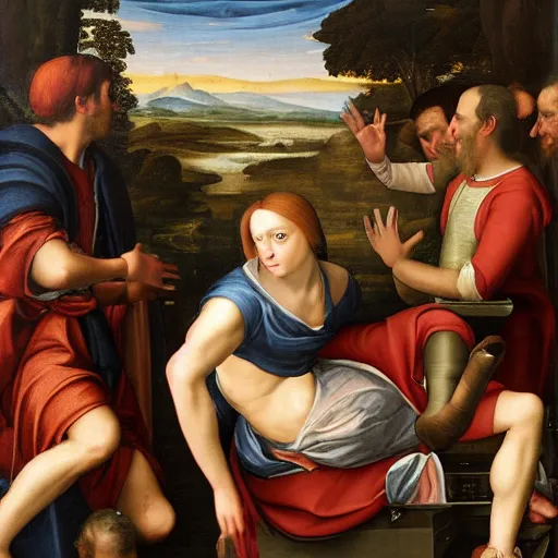 Prompt: a renaissance painting of a computer hacker