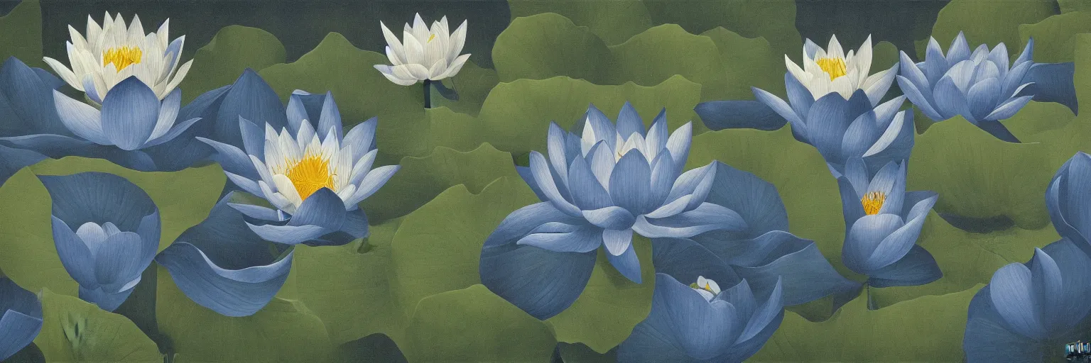Image similar to blue lotus flower painting magritte