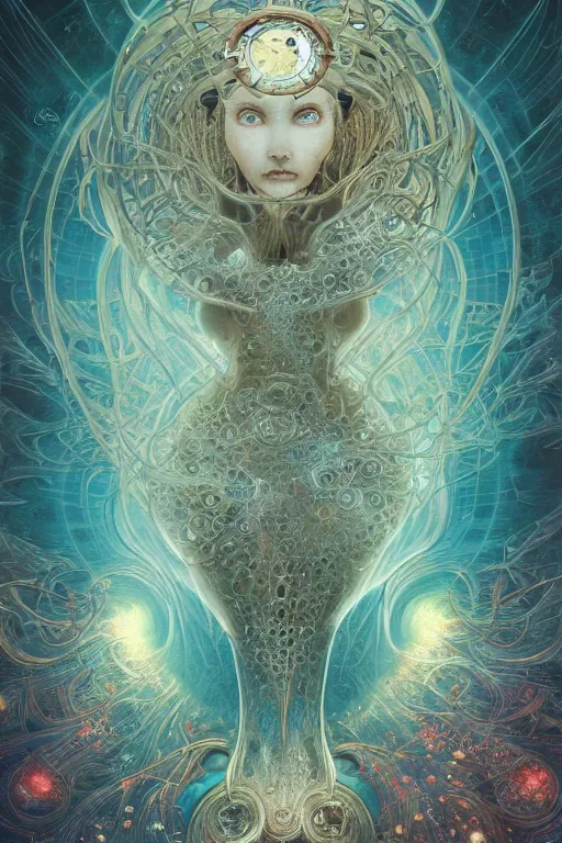 Image similar to swimming through time, inter dimensional clockwork, metaphysical implosion, by artgerm and yoshitaka amano and moebius and hr giger and zdislaw beksinski and alphonse mucha, hyperdetailed, symmetry, glamour, surreal, dc comics, ornate, stunning, nebula, explosions in the sky, trending on artstation