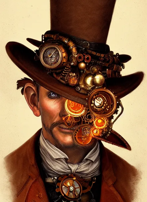 Prompt: portrait of steampunk jack pumpkinhead, intricate, highly detailed, ray tracing, digital painting, artstation, concept art, smooth, sharp focus, illustration, art by artgerm and greg rutkowski and alphonse mucha, 8 k