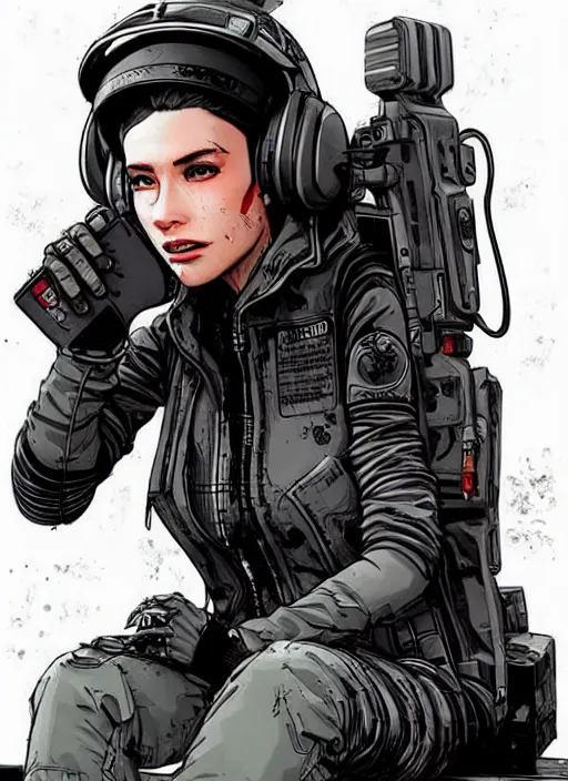 Prompt: Beautiful Maria. Gorgeous female cyberpunk mercenary wearing a cyberpunk headset, military vest, and jumpsuit. gorgeous face. Concept art by James Gurney and Laurie Greasley. Industrial setting. ArtstationHQ. Creative character design for cyberpunk 2077.