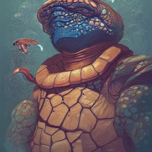 Prompt: a detailed portrait of a turtle wizard, by victo ngai and justin gerard, digital art, realistic painting, very detailed, fantasy, dnd, trending on artstation