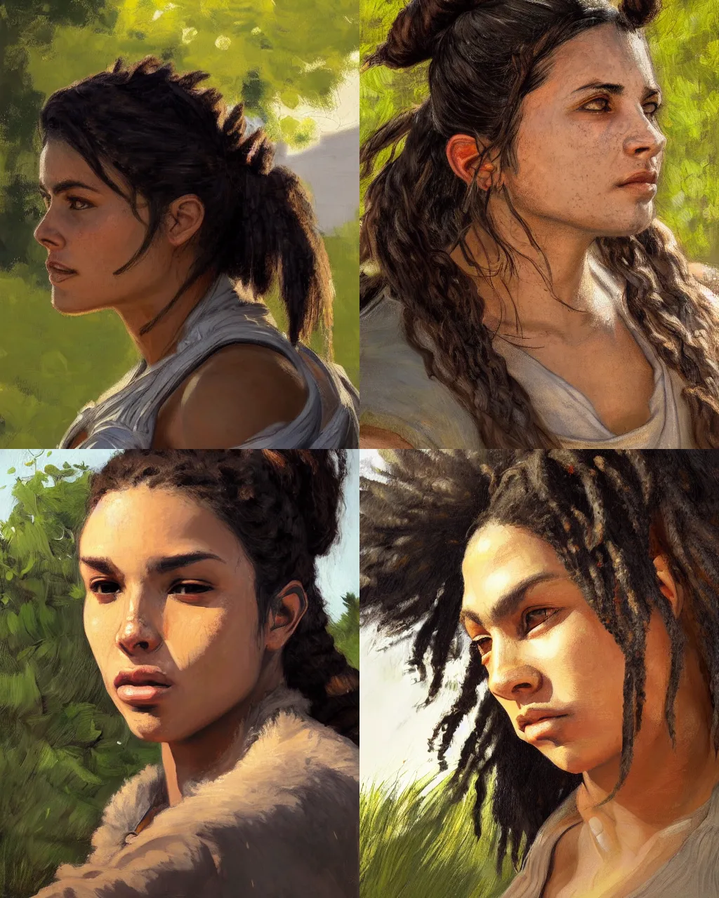 Prompt: portrait, loba andrade from apex legends, by gustave courbet, sharp focus, intricate, summer day, sunlight, soft lighting, detailed