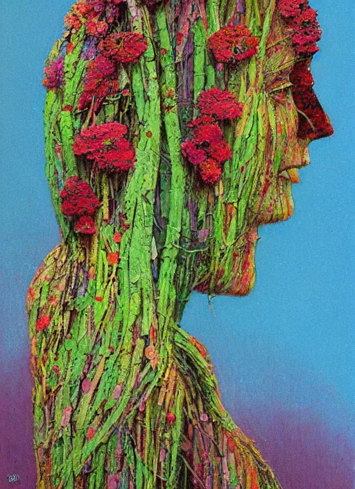 Prompt: portrait of women made of twigs and colorful flowers hugging Edward Hopper and James Gilleard, Zdzislaw Beksinski, highly detailed