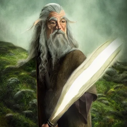 Image similar to Gandalf from the hobbit holding a giant marijuana joint, amazing digital art, trending on artstation, highly detailed