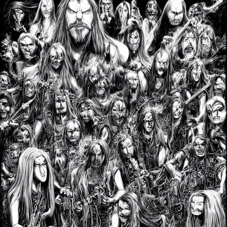 Image similar to Metalocalypse by Kentaro Miura, highly detailed, black and white