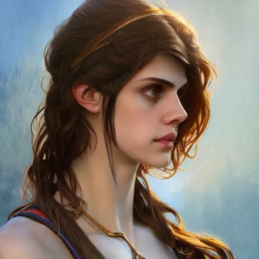 Prompt: character portrait of Alexandra Daddario as a androgynous teenager, relaxing mood, intricate, wild, highly detailed, digital painting, artstation, upper body, concept art, smooth, sharp focus, illustration, art by artgerm and greg rutkowski and alphonse mucha