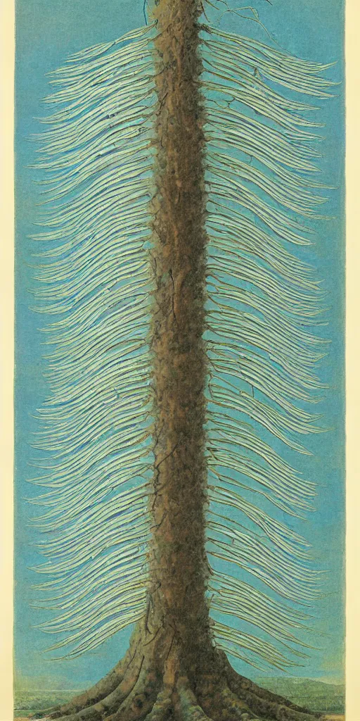 Image similar to art by abbott fuller graves of a giant beautiful tree, diatoms, diatom leaves