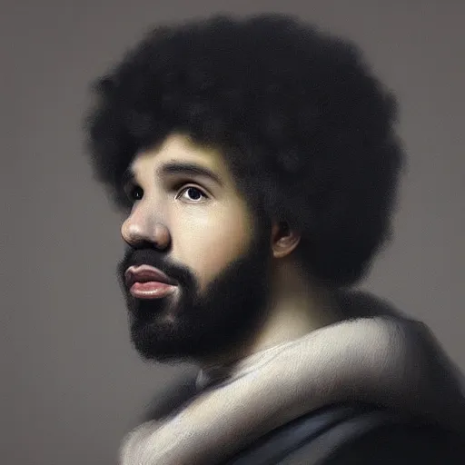 Prompt: “A portrait painting of Drake by Rembrandt van Rijn, highly detailed, famous, trending on art station”