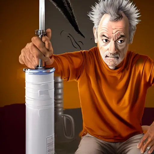 Image similar to !dream the roll of Rick Sanchez will be played by Bill Murray, spikey hair, white lab coat, photography