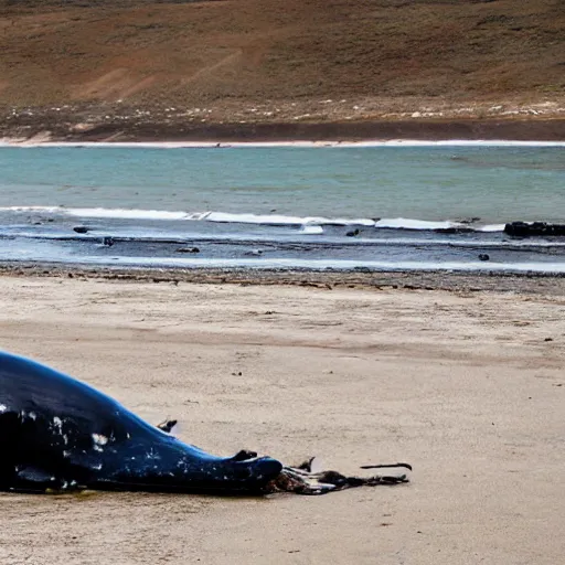 Prompt: dead whale washed up on a beach