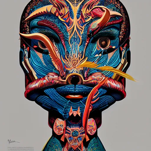 Prompt: Tristan Eaton, victo ngai, artgerm, Maximalism dragon mask