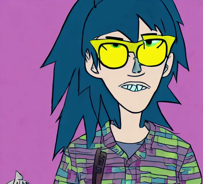 Image similar to a digital drawing of young neil cicierega in a kawaii emo / scene the gorillaz style, with text that says lemon demon trending on pixiv, trending on deviantart