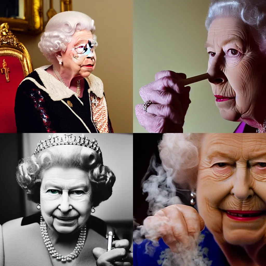 Prompt: Queen elizabeth smoking weed 8k, DSLR