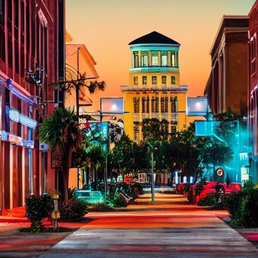 Prompt: colorful lithograph of a high resolution photo of downtown Tallahassee trending on Shutterstock, Leica Camera AG D-Lux 7 ƒ/2.8 26.9 mm 1/30 ISO 1600 Flash Off