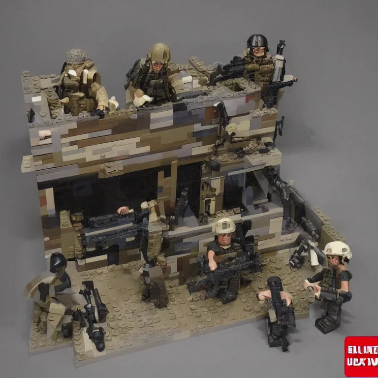 Prompt: navy seals raid osama bin laden's final hideout in abbottabad, pakistan lego set product marketing, photorealistic, studio lighting, highly detailed