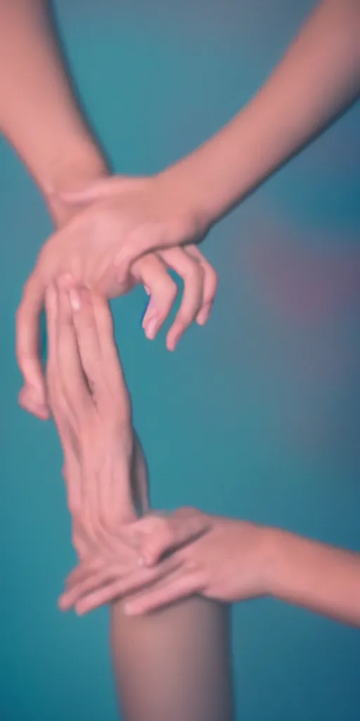 Image similar to a blurry closeup picture of woman's skin gripped tightly, female bodies, hands, macro photography, long exposure photograph, surrealism, anamorphic bokeh, orange and cyan lighting, cinematic