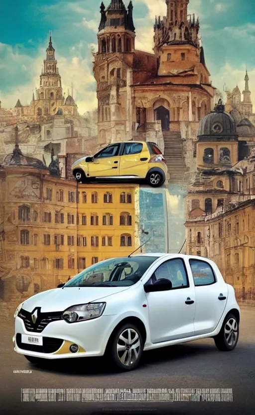 Image similar to Renault sandero in east European city. Film poster. Epic cinematic