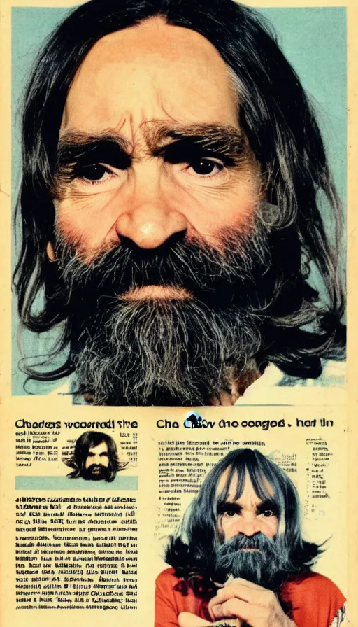 Prompt: vintage magazine advertisement depicting charles manson hosting the muppet show