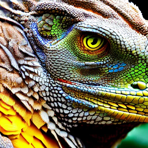 Image similar to profile of an eagle iguana!! hybrid, bold natural colors, masterpiece, trending on artstation, photograph