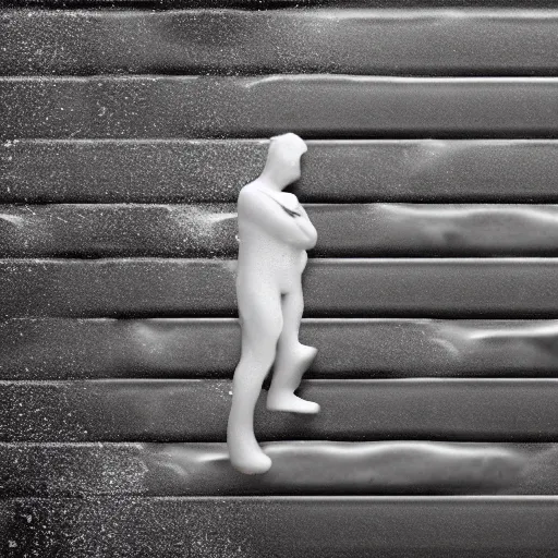 Prompt: a man made of soap trying to escape the water dragging him down the drain, photorealistic