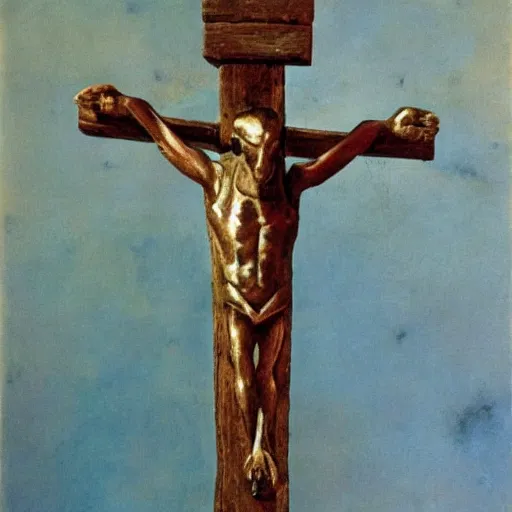 Prompt: Goat crucifix, Bekzinsky, Dali, Gaudi