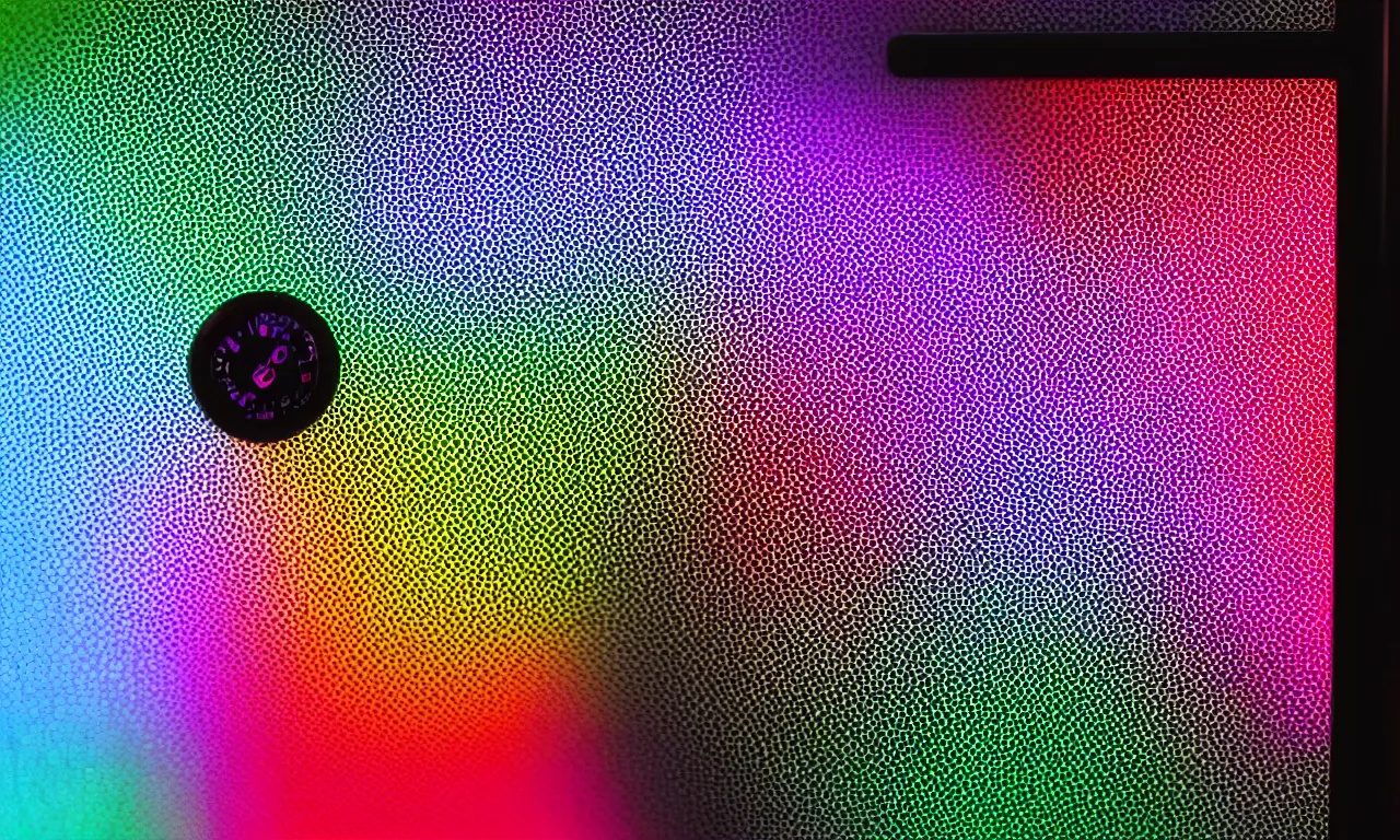 Prompt: color static on a color monitor very close up