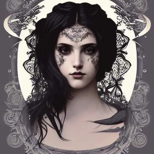 Prompt: a vector illustration of a sad goth girl with tattoo, intricate, elegant, highly detailed, digital painting, artstation, smooth, sharp focus, vector illustration, art by artgerm and greg rutkowski and alphonse mucha and william - adolphe bouguereau