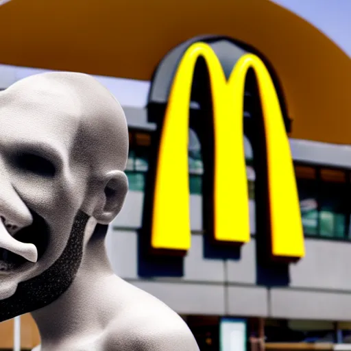 Prompt: photograph of a man with a inverted head begging for food at mc donalds, 8k resolution, high detail, ULTRA REALISTIC VFX, reflections