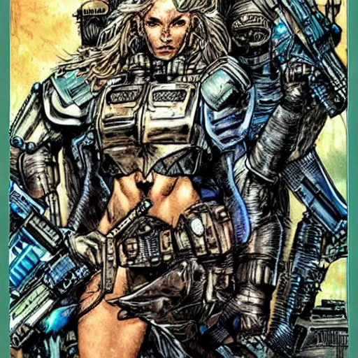 Prompt: sci - fi, dystopian bounty hunter, art by jim lee