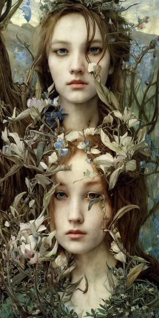 Image similar to masterpiece alice in wonderland, masterpiece by Edgar Maxence and Ross Tran and Michael Whelan and Caravaggio artistic, intricate drawing, realistic fantasy, extremely detailed and beautiful aesthetic celtic face, establishing shot, 8k resolution, dramatic lighting,