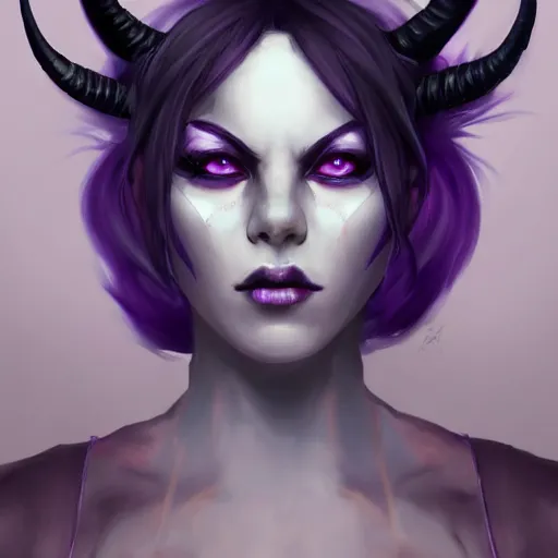 a portrait of a tiefling with purple skin and black | Stable Diffusion ...