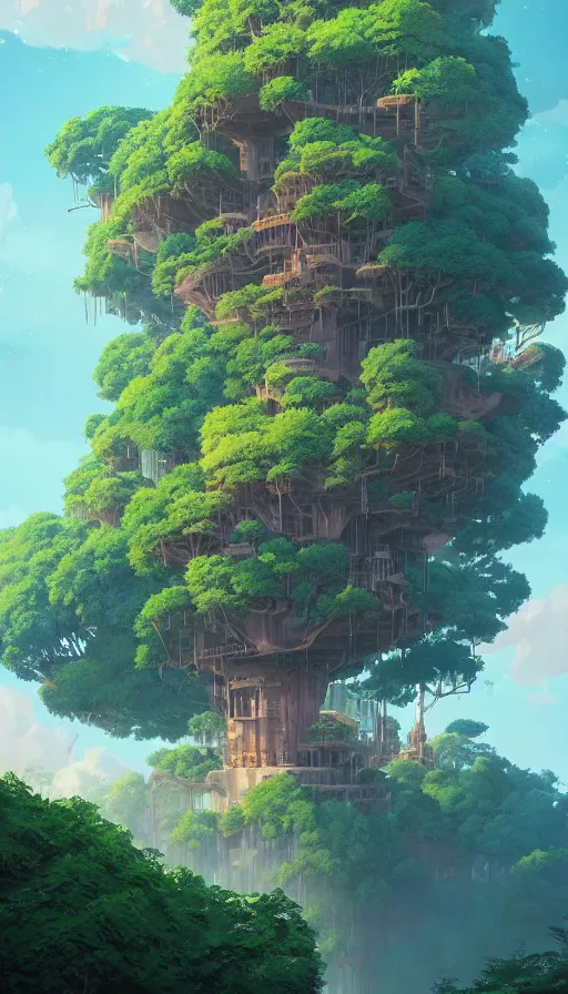 Prompt: A highly detailed matte painting of huge sector v treehouse by Studio Ghibli, Makoto Shinkai, by Artgerm, by beeple, by Greg Rutkowski, volumetric lighting, octane render, 4K resolution, trending on artstation, masterpiece