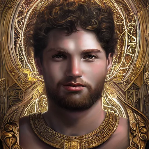 Image similar to portrait greek gods, tarot cards, ornate, ultradetailed, digital art, irina french, heraldo ortega, mandy jurgens, golden ratio, art canvas, award winning, masterpiece trending on artstation 8 k 1 5 0 mpx