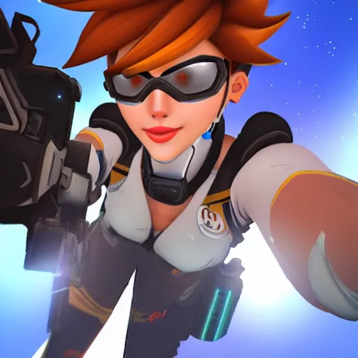 Prompt: tracer overwatch taking selfie on the moon