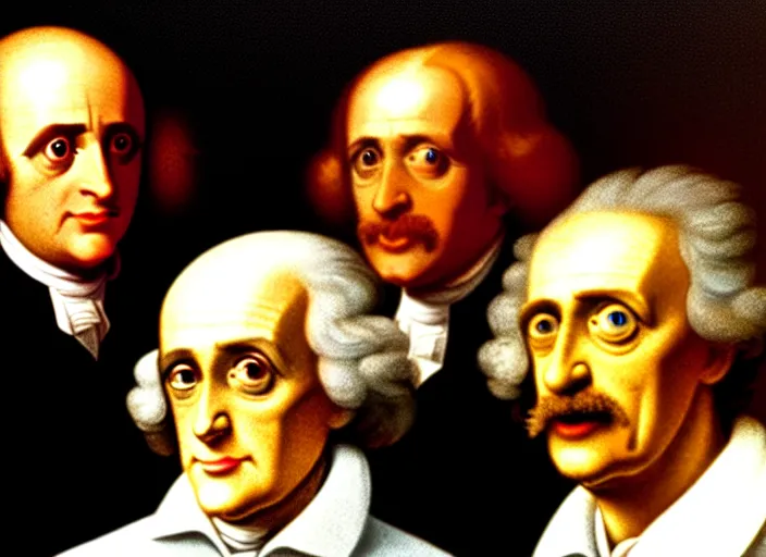 Prompt: selfie of isaac newton and stephen hawkins and albert einstein