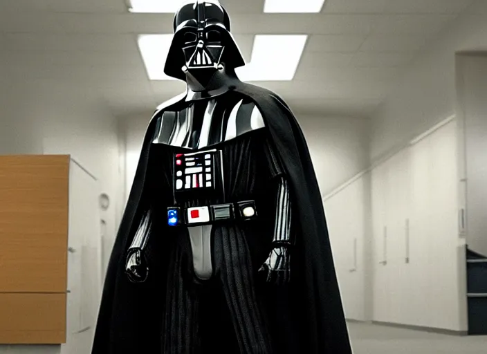 Image similar to film still of Darth Vader working as a high school teacher in the new Star Wars movie, 4k