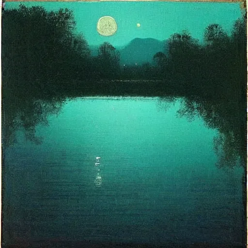 Prompt: moon light reflecting off of a winding river, arkhip kuindzhi painting, teal palette