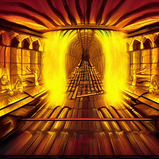 Prompt: Bright aura flows out of the Ark of the Covenant, digital art