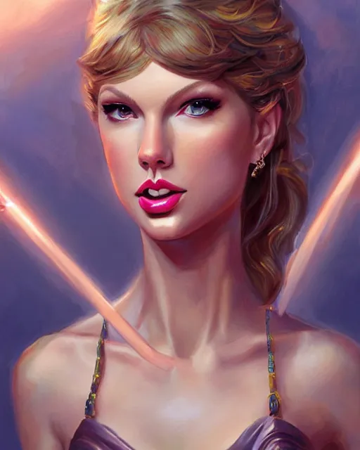 Image similar to portrait of taylor swift as a beautiful greek goddess, jesper ejsing, artgerm, artstation, halo of light