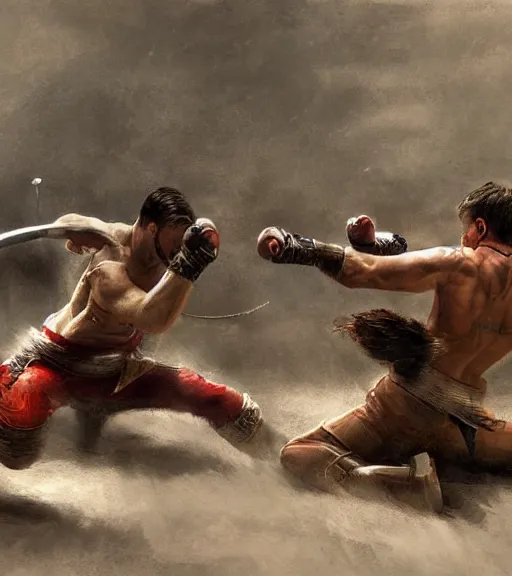 Prompt: high quality high detail painting by alberto mielgo and jaime jones, fight scene, cinematic, hd