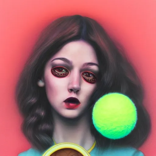 Image similar to Lofi vaporwave portrait tennis ball monster,chalk, Pixar style, Tristan Eaton, Stanley Artgerm, Tom Bagshaw