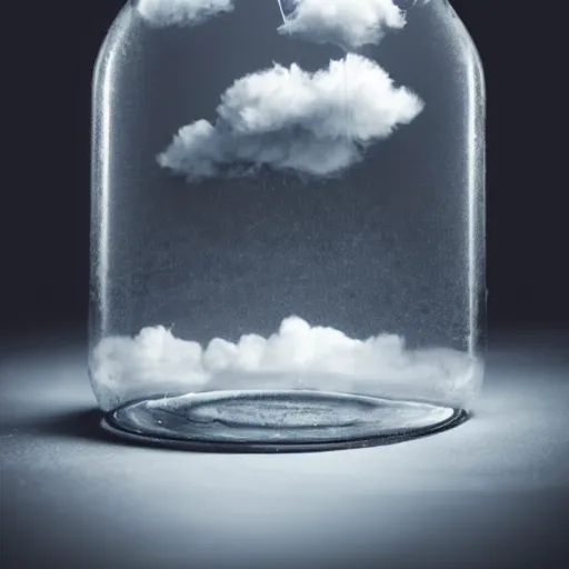 Prompt: A photo of a cloud raining inside a jar, studio photo, highly detailed,studio lighting