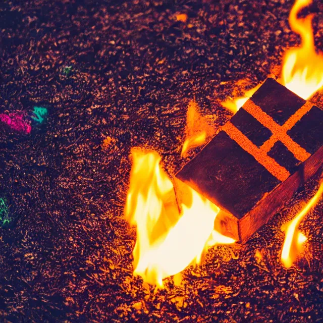 Image similar to burning cross in rainbow colored fire, vintage