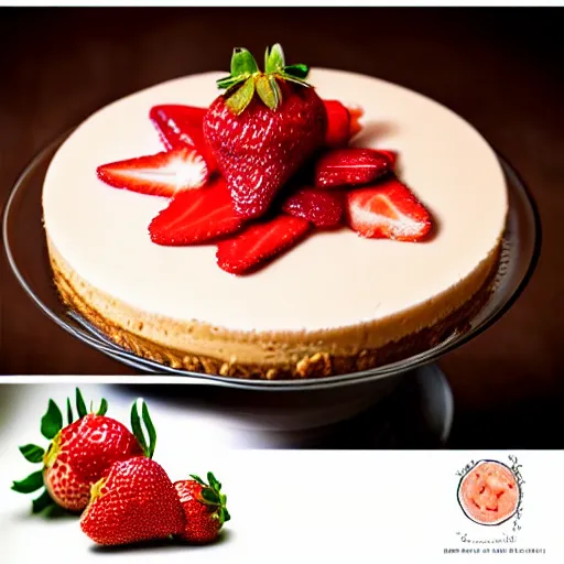 Prompt: realistic photo of a strawberry cheesecake, delicious, studio lighting, cinnamon and tea beside, realistic, food