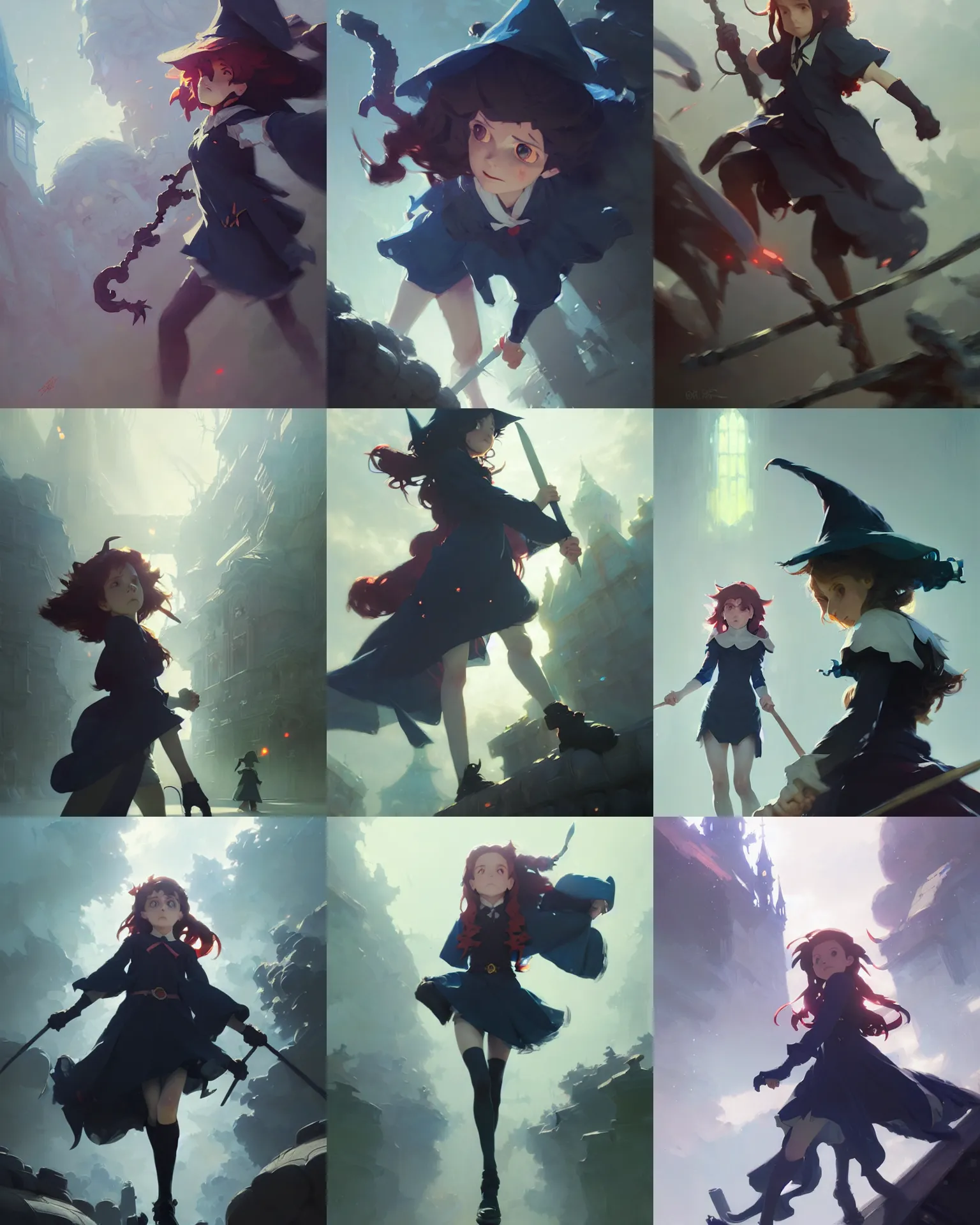 Prompt: little witch academia, intricate, sharp focus, illustration, highly detailed, digital painting, concept art, matte, art by ruan jia and wlop and greg rutkowski, masterpiece