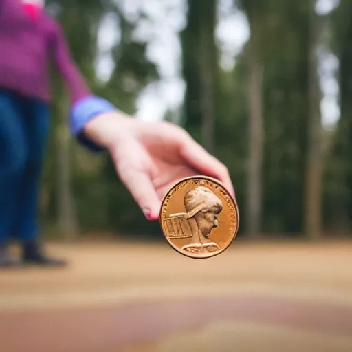 Image similar to photograph of man tossing a penny, wife in background, DSLR Photograph