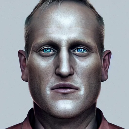 Image similar to hyperrealistic mixed media image of cross eyed slack jawed woody harrelson, stunning 3 d render inspired art by istvan sandorfi and greg rutkowski, perfect facial symmetry, realistic, highly detailed attributes and atmosphere, dim volumetric cinematic lighting, 8 k octane extremely hyper - detailed render, post - processing, masterpiece,