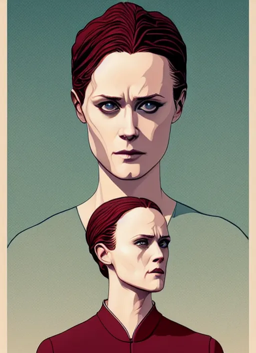 Prompt: a portrait of Evan Rachel Wood as Dolores, in the show Westworld, poster artwork by Michael Whelan and Tomer Hanuka, clean