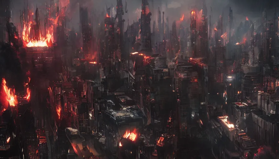 Prompt: Movie scene of Joker burning Gotham City, hyperdetailed, artstation, cgsociety, 8k